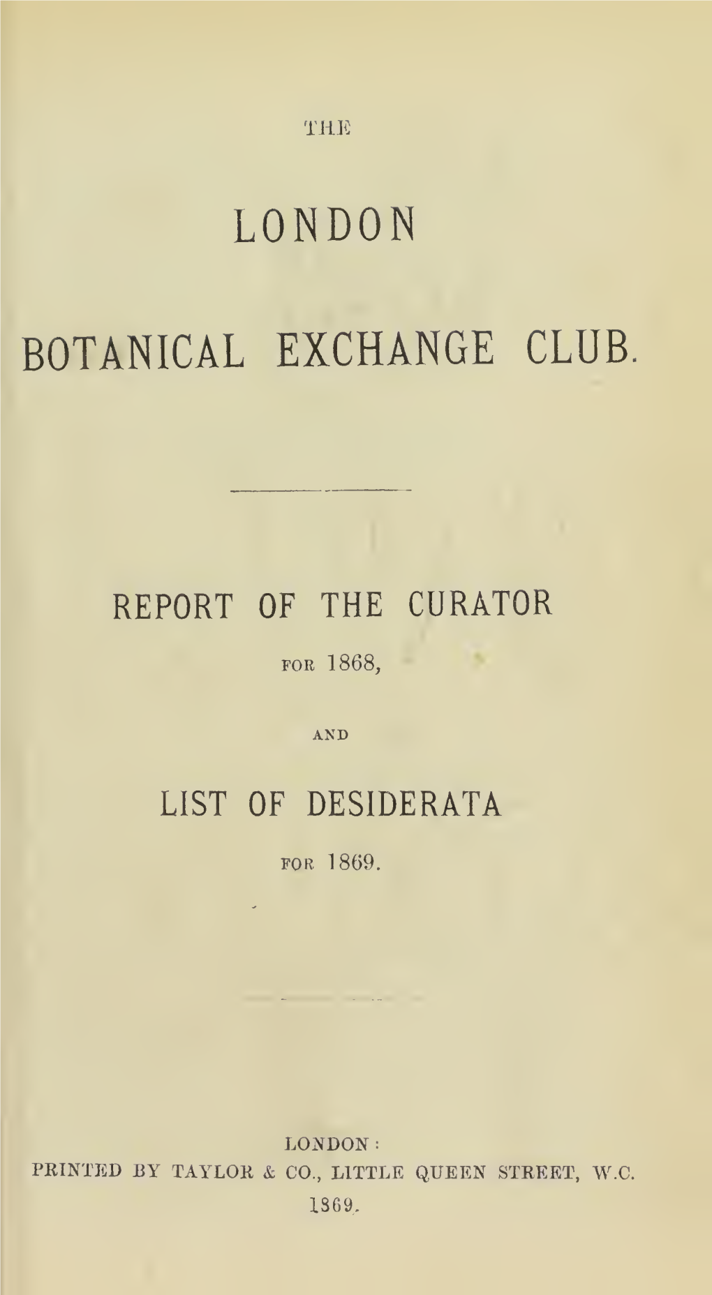 Report of the Curator for 1868