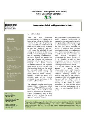 Economic Brief Infrastructure Deficit and Opportunities in Africa Volume1, Issue September, 2010