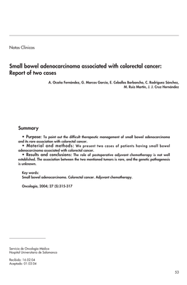 Small Bowel Adenocarcinoma Associated with Colorectal Cancer: Report of Two Cases