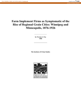 Farm Implement Firms As Symptomatic of the Rise of Regional Grain Cities: Winnipeg and Minneapolis, 1876-1926