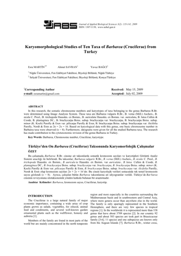 Karyomorphological Studies of Ten Taxa of Barbarea (Cruciferae) from Turkey