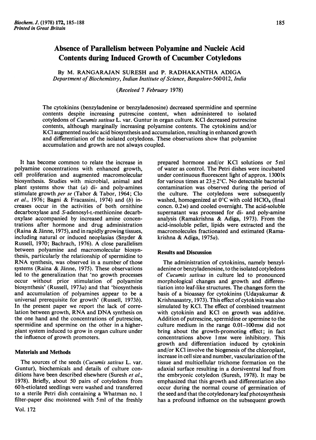 Absence of Parallelism Between Polyamine and Nucleic Acid Contents During Induced Growth of Cucumber Cotyledons by M