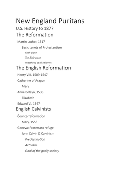 New England Puritans U.S