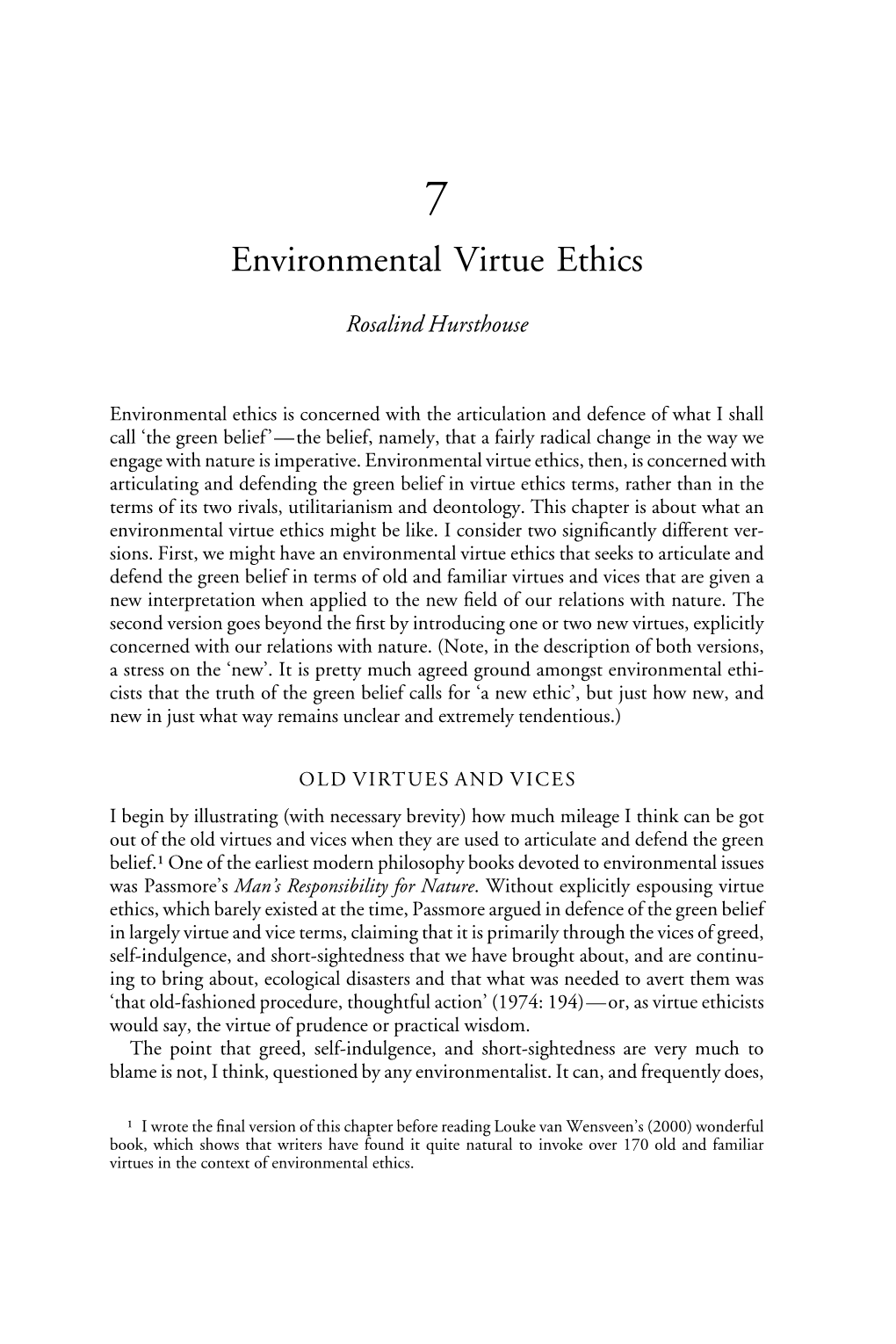 Rosalind Hursthouse, “Environmental Virtue Ethics”