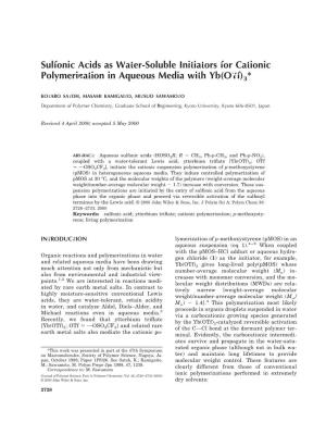 Sulfonic Acids As Water-Soluble Initiators for Cationic Polymerization in Aqueous Media with Yb(Otf)3*