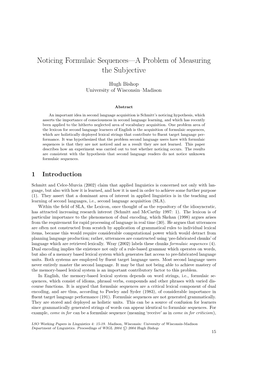 Noticing Formulaic Sequences—A Problem of Measuring the Subjective