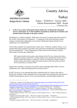 Country Advice Turkey Turkey – TUR38112 – Newroz 2005 –
