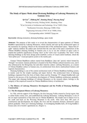 The Study of Space Mode About Dratsang Buildings of Labrang Monastery in Gannan Area