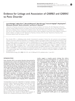 Evidence for Linkage and Association of GABRB3 and GABRA5 to Panic Disorder