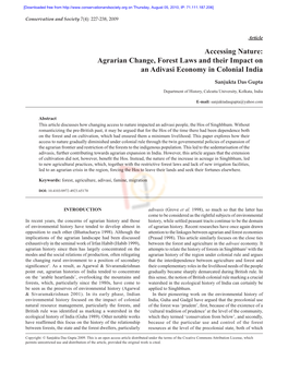 Accessing Nature: Agrarian Change, Forest Laws and Their Impact on an Adivasi Economy in Colonial India