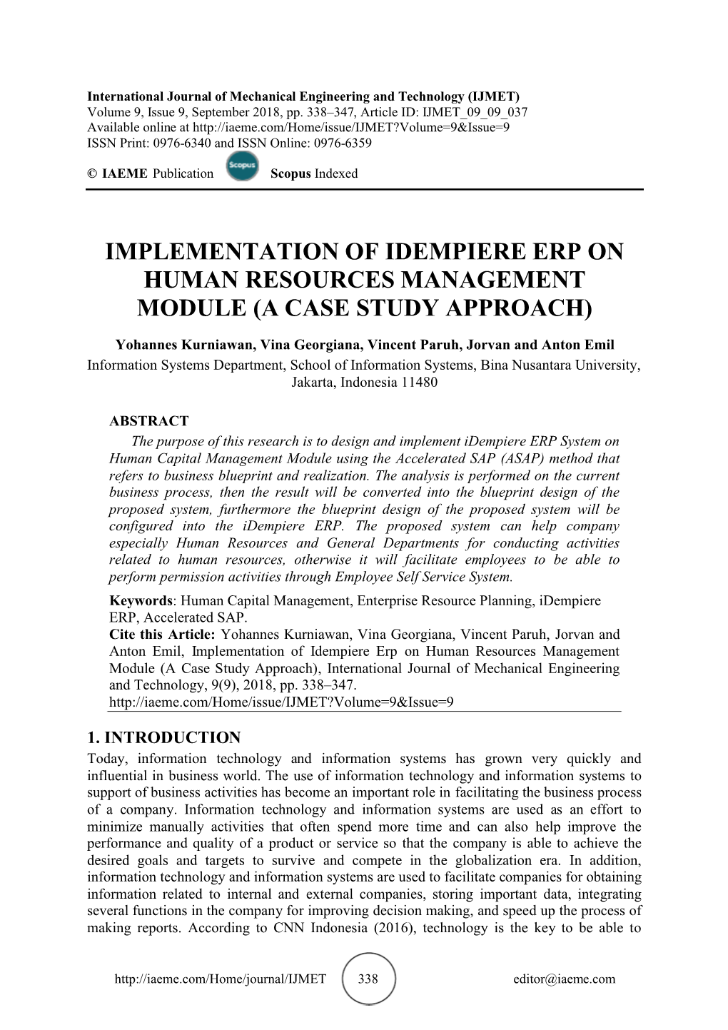 Implementation of Idempiere Erp on Human Resources Management Module (A Case Study Approach)