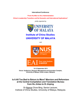 Institute of China Studies UNIVERSITY of MALAYA
