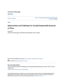 Opportunities and Challenges for Socially Responsible Business in China