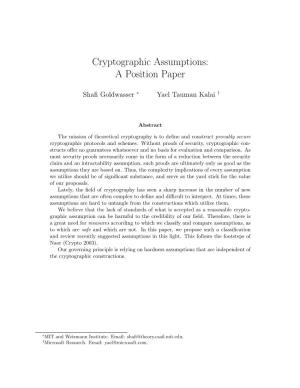 Cryptographic Assumptions: a Position Paper