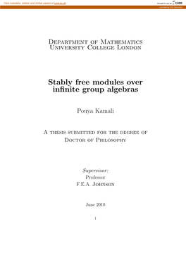 Stably Free Modules Over Innite Group Algebras