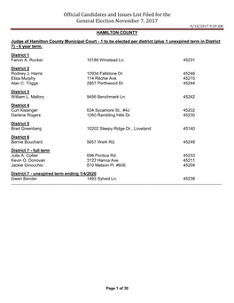 Hamilton County Candidates List May 4, 2010