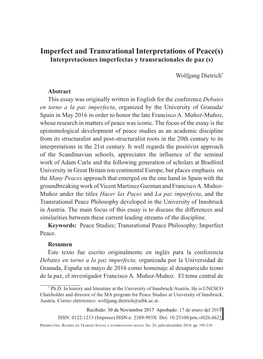 Imperfect and Transrational Interpretations of Peace(S) Interpretaciones Imperfectas Y Transracionales De Paz (S)