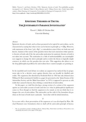 Epistemic Theories of Truth: the Justifiability Paradox Investigated’, in C