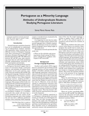 Portuguese As a Minority Language Attitudes of Undergraduate Students Studying Portuguese Literature