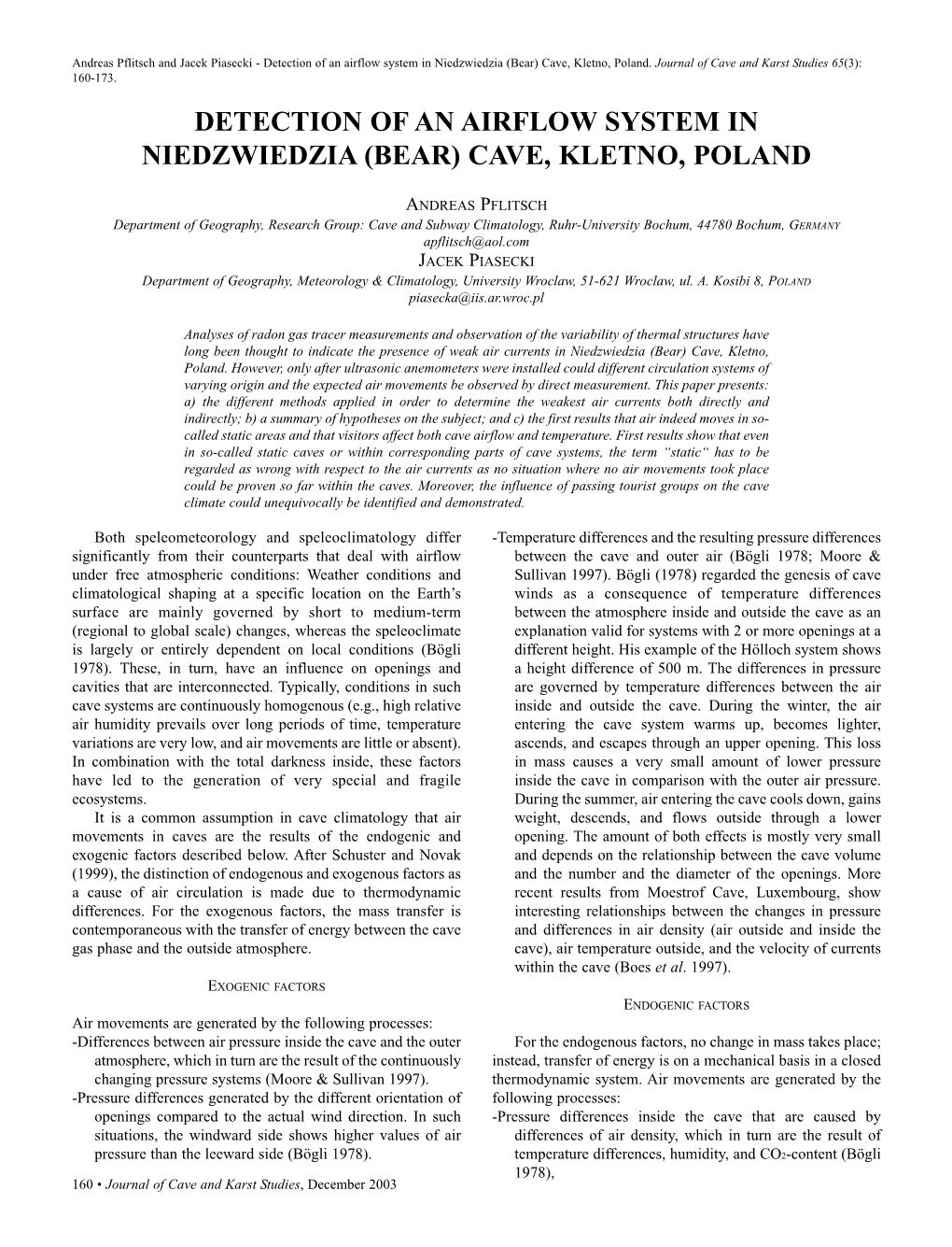 Detection of an Airflow System in Niedzwiedzia (Bear) Cave, Kletno, Poland