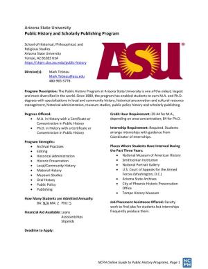 Arizona State University Public History and Scholarly Publishing Program