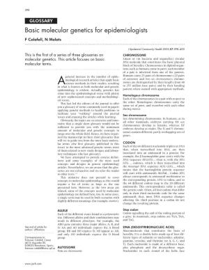 Basic Molecular Genetics for Epidemiologists F Calafell, N Malats