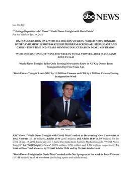 World News Tonight with David Muir” for the Week of Jan