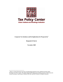 Corporate Tax Incidence and Its Implications for Progressivity1