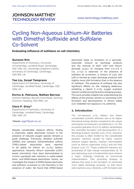 Cycling Non-Aqueous Lithium-Air Batteries with Dimethyl Sulfoxide and Sulfolane Co-Solvent Evaluating Influence of Sulfolane on Cell Chemistry