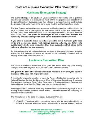 State of Louisiana Evacuation Plan and Contraflow
