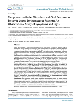 Temporomandibular Disorders and Oral Features in Systemic Lupus