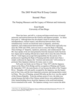 The 2005 World War II Essay Contest Second Place