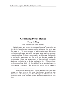 Kiraz 2015 Globalizing Syriac Studies