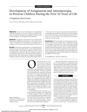 Development of Astigmatism and Anisometropia in Preterm Children During the First 10 Years of Life a Population-Based Study