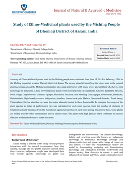 Study of Ethno-Medicinal Plants Used by the Mishing People of Dhemaji District of Assam, India