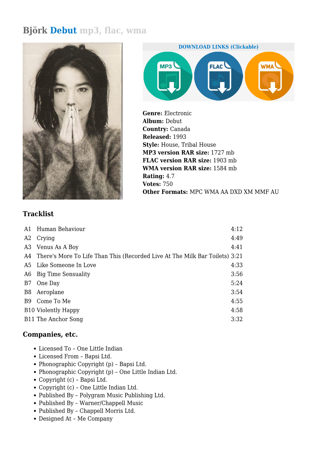 Björk Debut Mp3, Flac, Wma