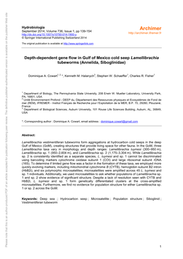 Depth-Dependent Gene Flow in Gulf of Mexico Cold Seep Lamellibrachia