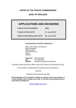 Applications and Decisions: East of England: 1 June 2016