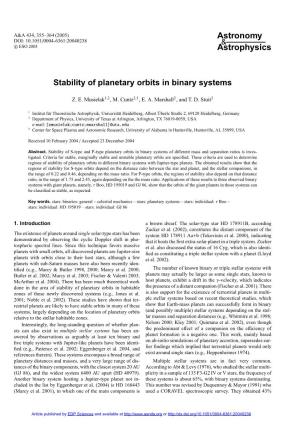 Stability of Planetary Orbits in Binary Systems