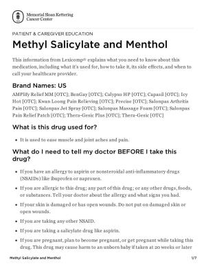 Methyl Salicylate and Menthol | Memorial Sloan Kettering Cancer Center