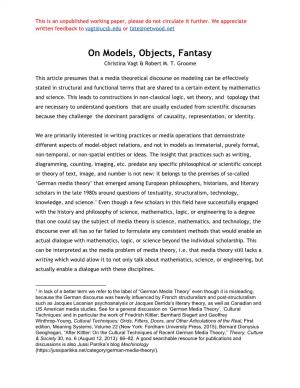 On Models, Objects, Fantasy Christina Vagt & Robert M