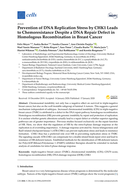 Prevention of DNA Replication Stress by CHK1 Leads to Chemoresistance Despite a DNA Repair Defect in Homologous Recombination in Breast Cancer