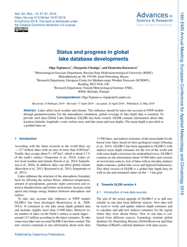Status and Progress in Global Lake Database Developments