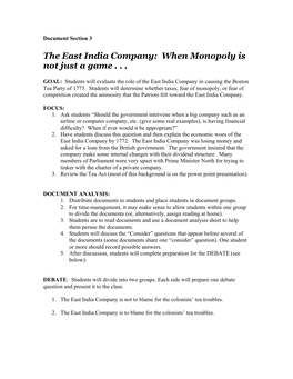 The East India Company: When Monopoly Is Not Just a Game