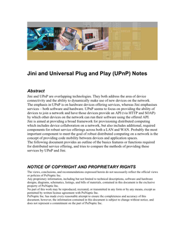 Jini and Universal Plug and Play (Upnp) Notes