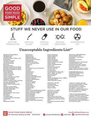 Unacceptable Ingredients List*^