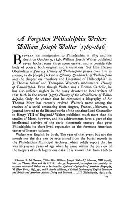 &lt;L/F Forgotten "Philadelphia Writer: William Joseph Walter [1789-1846]