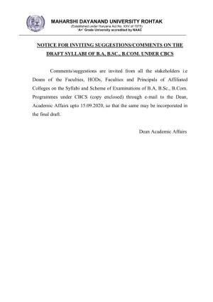 Maharshi Dayanand University Rohtak Notice