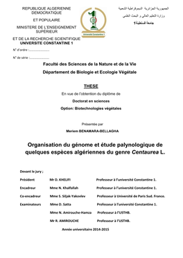 Organisation Du Génome Et Étude Palynologique De Quelques