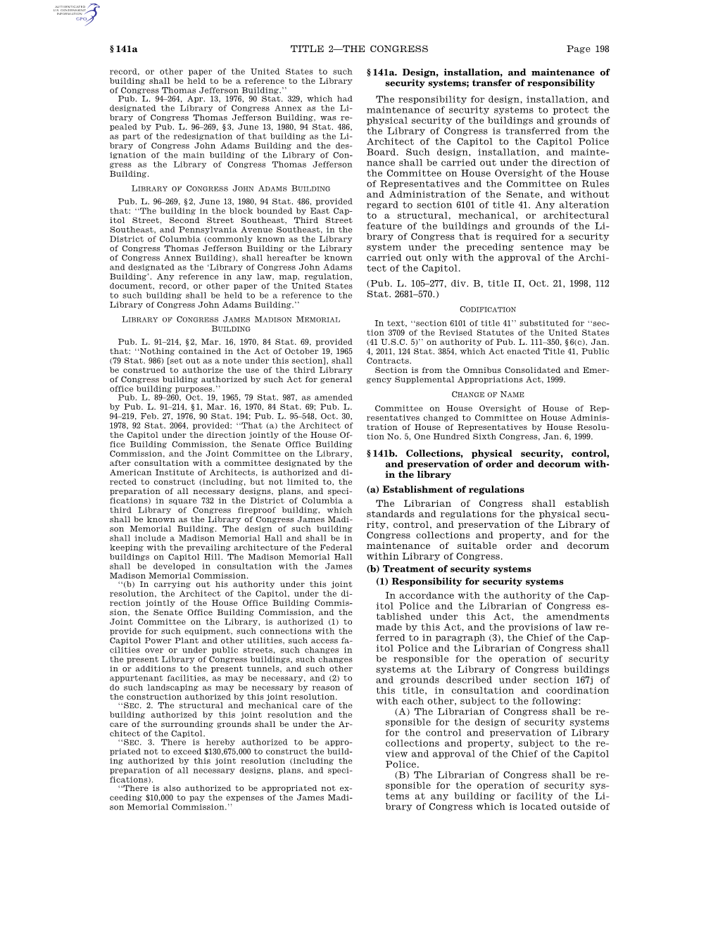 Page 198 TITLE 2—THE CONGRESS § 141A §141A